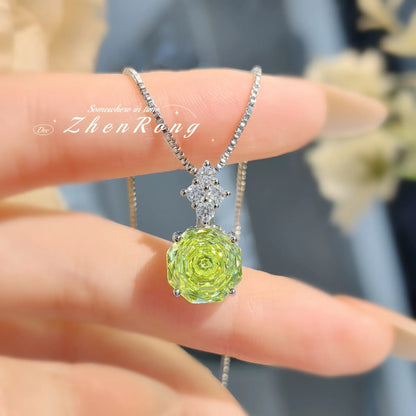 Foyejev Luxury Round Rose-cut Purple-Iron Oxide Zircon Pendant Necklace Earrings Ring Engagement Jewelry Set (Women's Style)