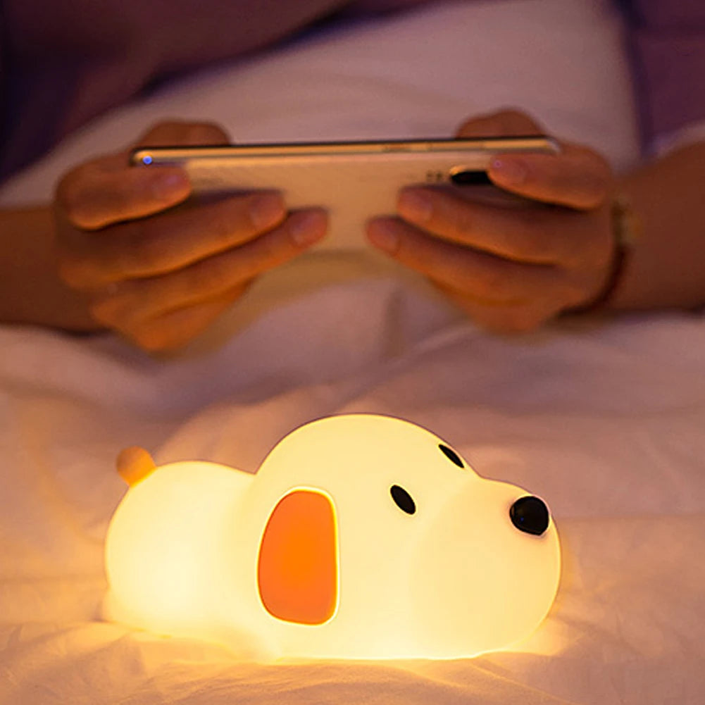 USB Rechargeable Bedside Mood Light Puppy Lamp Silicone Dog LED Night Lights Touch Sensor Colors  for Children Baby Toy Gift