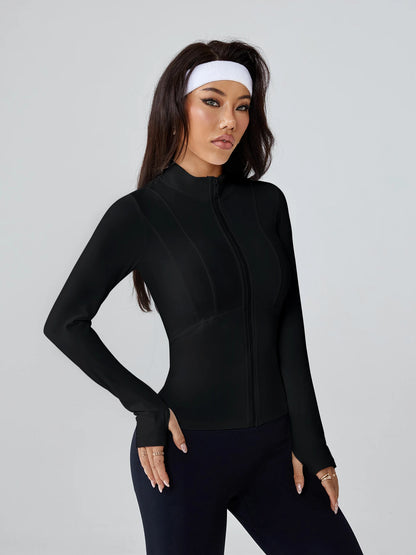Women's Long-Sleeve Fitted Athletic Jacket for Spring & Fall - Ideal for Running, Gym Workouts & Yoga