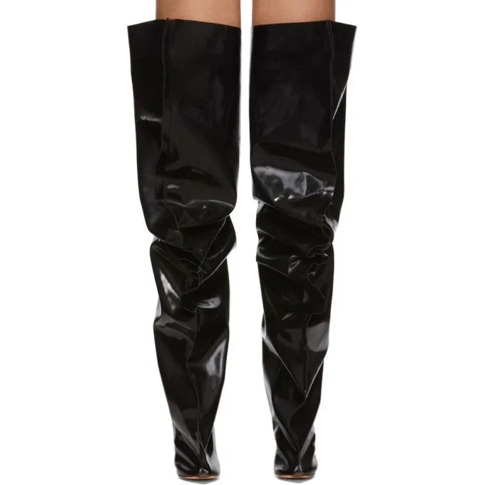 2026Autumn and Winter New Women's Wide Leg Stiletto High Heel Knee Long Boots Pointed 34-45 Large Leg Women's Boots