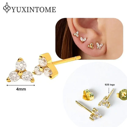 Women's 925 Sterling Silver Ear Needle Crystal Zircon Water Droplets Stud Hoop Gold Huggie Earrings Premium Luxury Party Jewelry