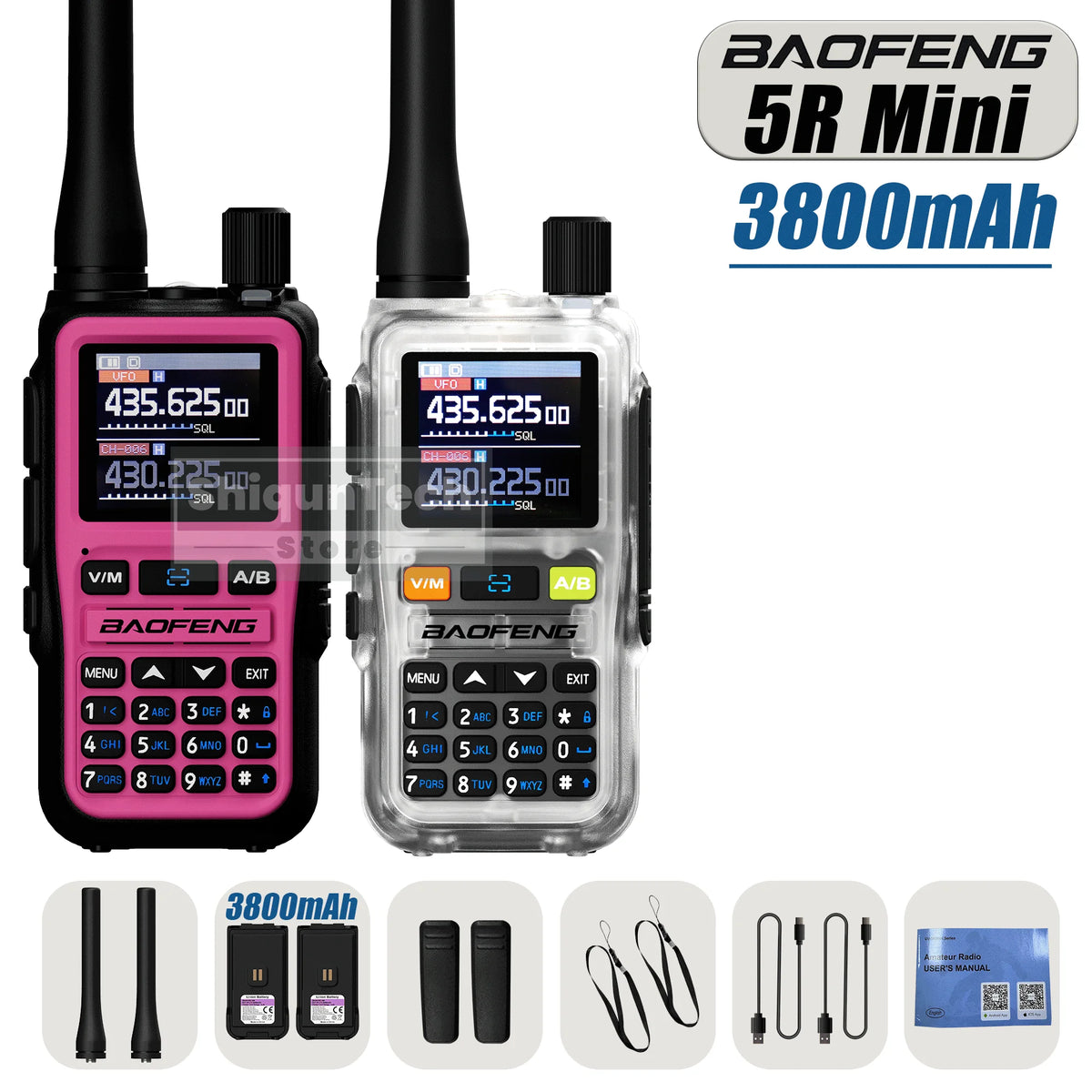 Baofeng UV 5R Mini Walkie Talkie 3800mAh High Capacity Air Band UHF/VHF FM Bluetooth Programming Type-C Camping Radio Upgrade 5R
