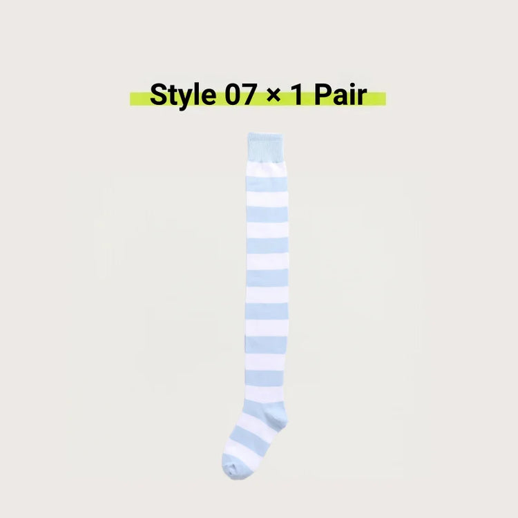 1/2 Pairs Women Over The Knee Socks Cotton Thigh High Socks Black White Blue Colorful Striped Pattern Fashion Casual Daily Wear