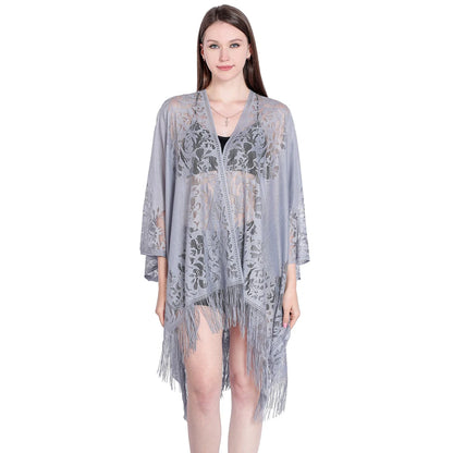 Women Sun Protection Shawl Lady Summer Hollow Out Lace Cardigan Holiday Bikini Blouse Breathable Beach Cape Sexy Long Tippet