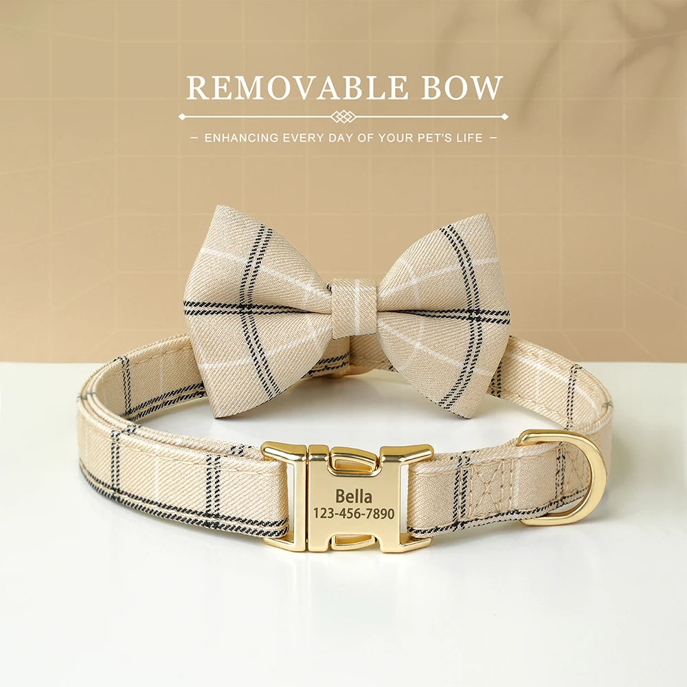 Personalized Dog ID Collar Cute Bowtie Pet Collars Necklace Free Engraving Puppy Cat Buckle Collar For Small Medium Dogs Cats