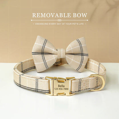 Personalized Dog ID Collar Cute Bowtie Pet Collars Necklace Free Engraving Puppy Cat Buckle Collar For Small Medium Dogs Cats
