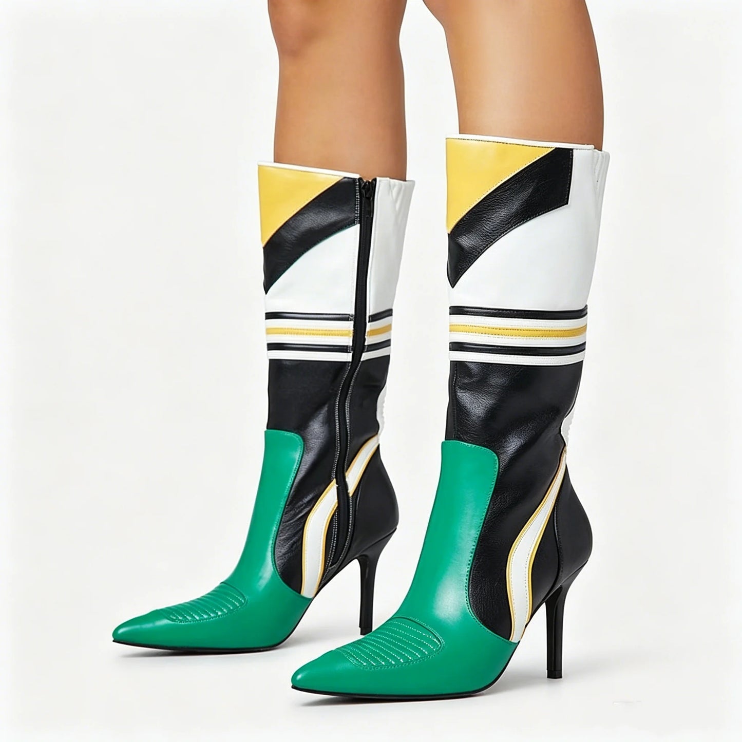 Fashion Leather Pointed Toe Zip Boots Women Design Sexy Stiletto High Heel Knee High Boots Lady Shoes Party Fall Luxury