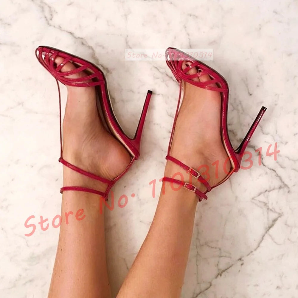 T-strap Cage High Heels Sandals Women Design Feminine Elegant Ankle Strap Shoes 2023 Ladies Luxury Narrow Band Sexy Work Sandals