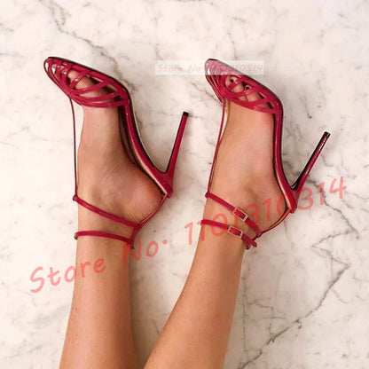 T-strap Cage High Heels Sandals Women Design Feminine Elegant Ankle Strap Shoes 2023 Ladies Luxury Narrow Band Sexy Work Sandals