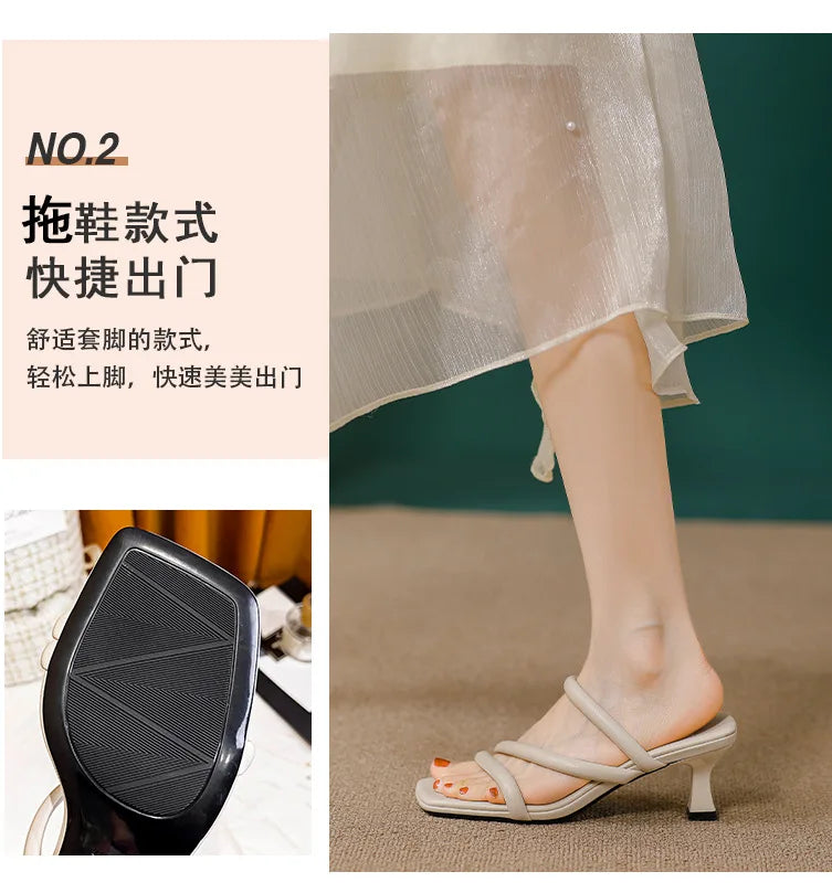 Elegant Ladies Glass Tacones Slippers Open Toe Thick Band Sandals Women High Heels Shoes Wedges Open Toe Slides Beach Sandalias