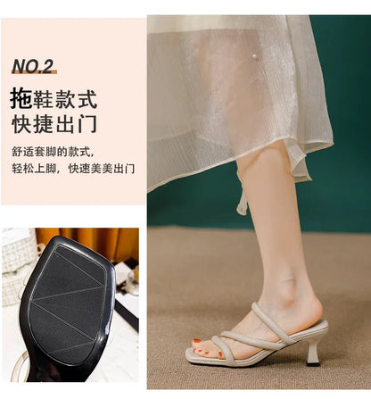 Elegant Ladies Glass Tacones Slippers Open Toe Thick Band Sandals Women High Heels Shoes Wedges Open Toe Slides Beach Sandalias