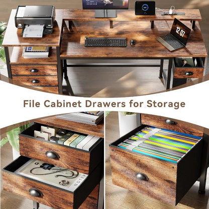 60" Computer Desk with 4 Drawers, Power Outlet, LED