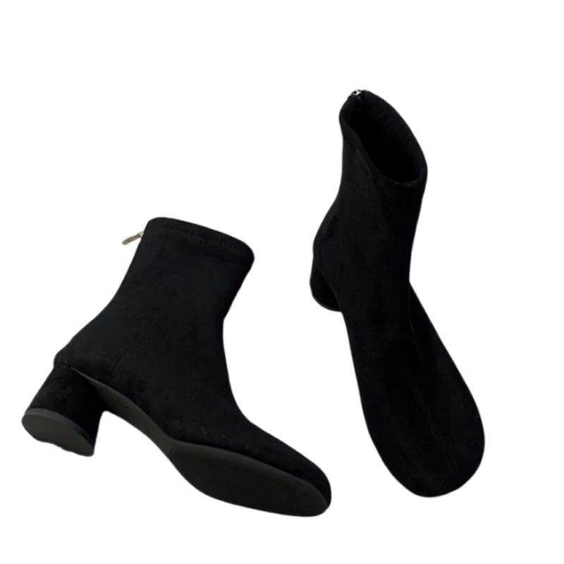 Suede Women Ankle Boots Elegant Chunky High Heels Shoes Fashion Retro Designer Shoes Woman Winter Boots 2025 Trend Mujer Zapatos