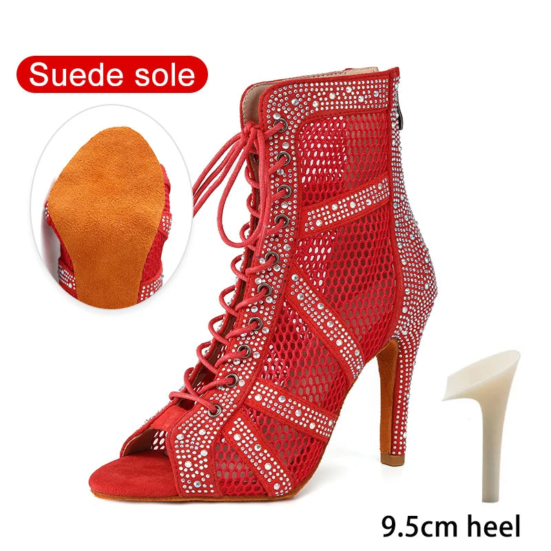 SWDZM Women Dance Boots Shiny Latin Jazz Dance Shoes Full Rhinestone Dancing Boots Customizable Heels Women Ladies Dancing Shoes