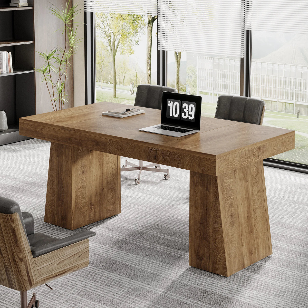 Tribesigns 55-Inch Executive Desk, Large Wood Office Computer Desk with Double Pedestal, Modern Minimalist Workstations