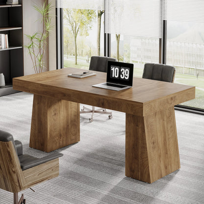 Tribesigns 55-Inch Executive Desk, Large Wood Office Computer Desk with Double Pedestal, Modern Minimalist Workstations
