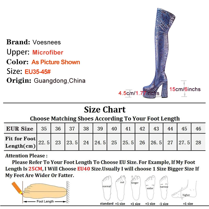 15CM Chunky Heel Platform Woman Over-the-knee Snake Pattern Boots Wild T Show Shoes Sexy Slimming Stretch Thigh Boots For Women