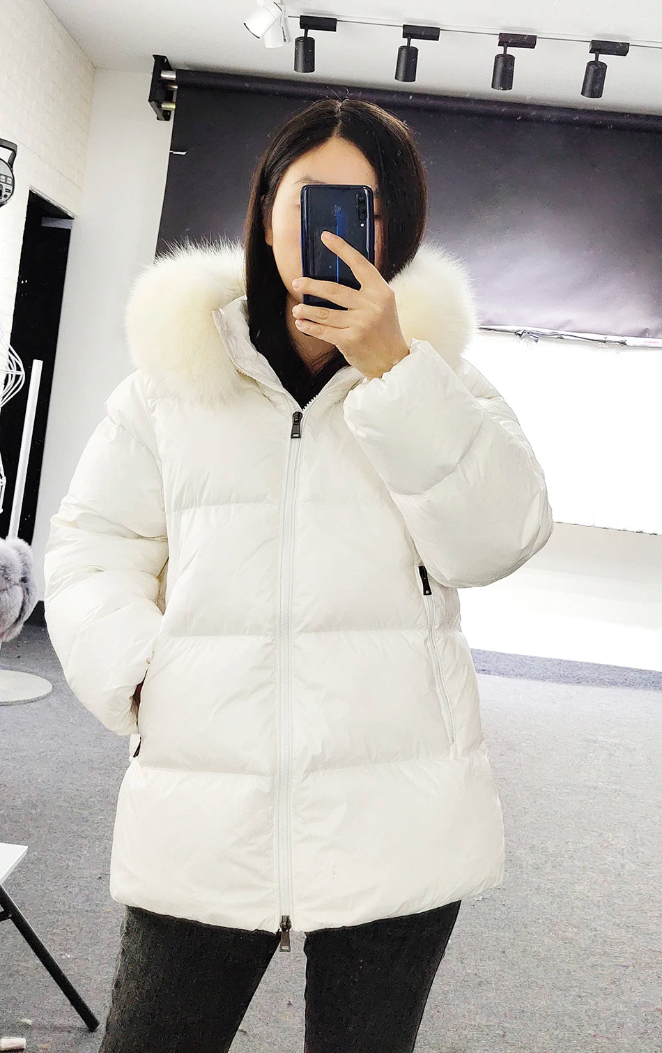 Maomaokong Winter Jacket Women Real Fur Coat Parkas Duck Down Lining Coat Real Raccoon Fur Collar Warm Black Streetwear