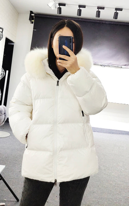 Maomaokong Winter Jacket Women Real Fur Coat Parkas Duck Down Lining Coat Real Raccoon Fur Collar Warm Black Streetwear