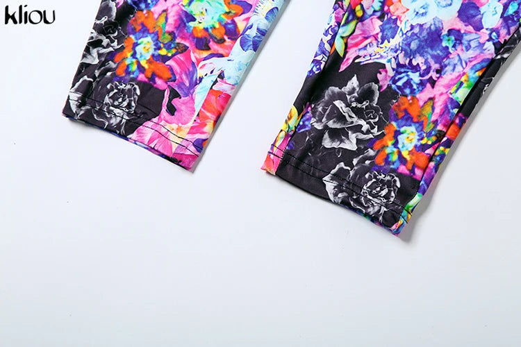 kliou Sexy Printed Women Jumpsuits Fashion New Back Hollow Full Sleeve Stand Collar Slim Overalls Female Midnight Party Clubwear