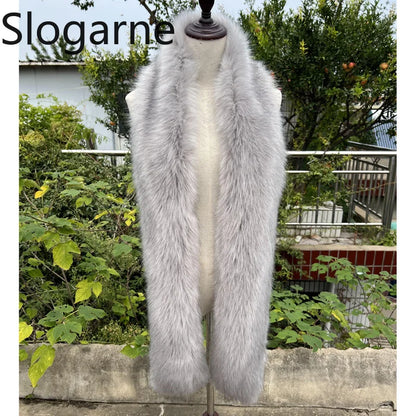 American 180cm Super Long Faux Fox Fur Scarf Winter Women Cosplay Warm Fashion Neck Decor Fluffy Shawl Wrap Luxury Furry Scarves