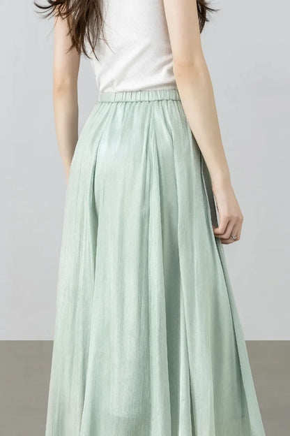 SENTUBILA Women's Summer Skirt 2026 Elegant Elastic Waist Sheen Flowy A Line Long Skirt for Woman Ladies Clothes 162QG4909