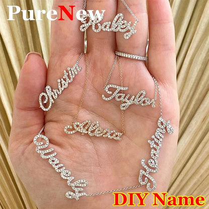 DIY A-Z Letter Name Full Moissanite Diamond Necklace for Women 925 Sterling Silver Plated 18k Gold Women's Moissanite Chain Gift