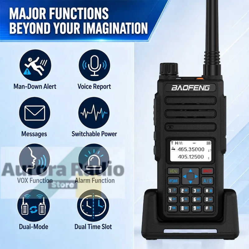 Baofeng DM-1801 DMR Walkie Talkie AES256 Man Down VHF UHF Digital & Analogy Dual Time Slot Roaming Recording 1024 Channel Radio