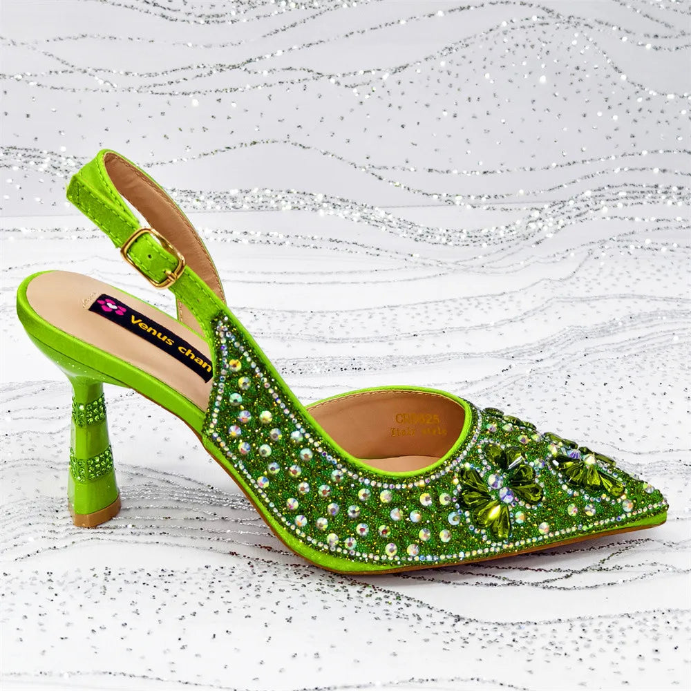 Luxury Handmade Flowers Shoes and Clutch for Women- Nigerian Style Elegant Crystal Heels with Matching Evening Bags
