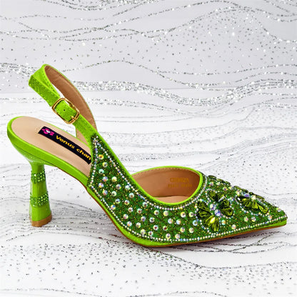 Luxury Handmade Flowers Shoes and Clutch for Women- Nigerian Style Elegant Crystal Heels with Matching Evening Bags