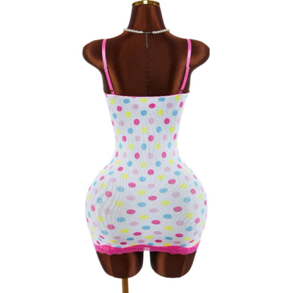 HLJ&GG Sexy Polka Dot Print Lace Splicing Bodycon One Piece Rompers Women Spaghetti Strap Sleeveless Backless Jumpsuits Street