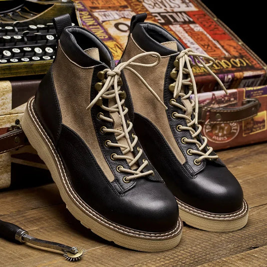 High Quality Handmade Autumn Winter Shoes Vintage Cow Leather Designer Lace-up Round Toe Mens Ankle Boots Desert Motorcycle Boot