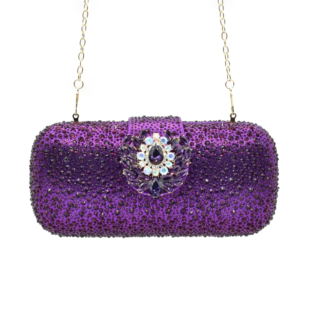 Latest Purple Italian Matching Shoes and Bag Sets Luxury Woman Pumps with Full Diamond Dual Purpose Mini Bag Wedding Shoes Bride