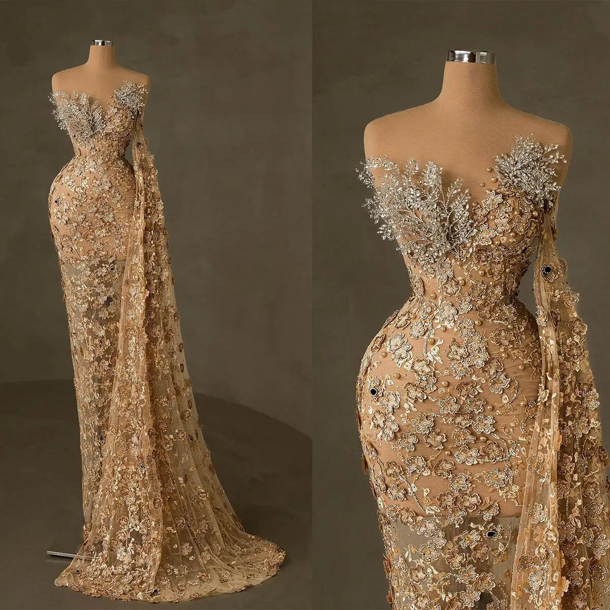 Elegant Mermaid Wedding Dress Sleeveless Detachable Train Bridal Gowns Crystal Pearls Appliques Custom Made Bridal Dresses