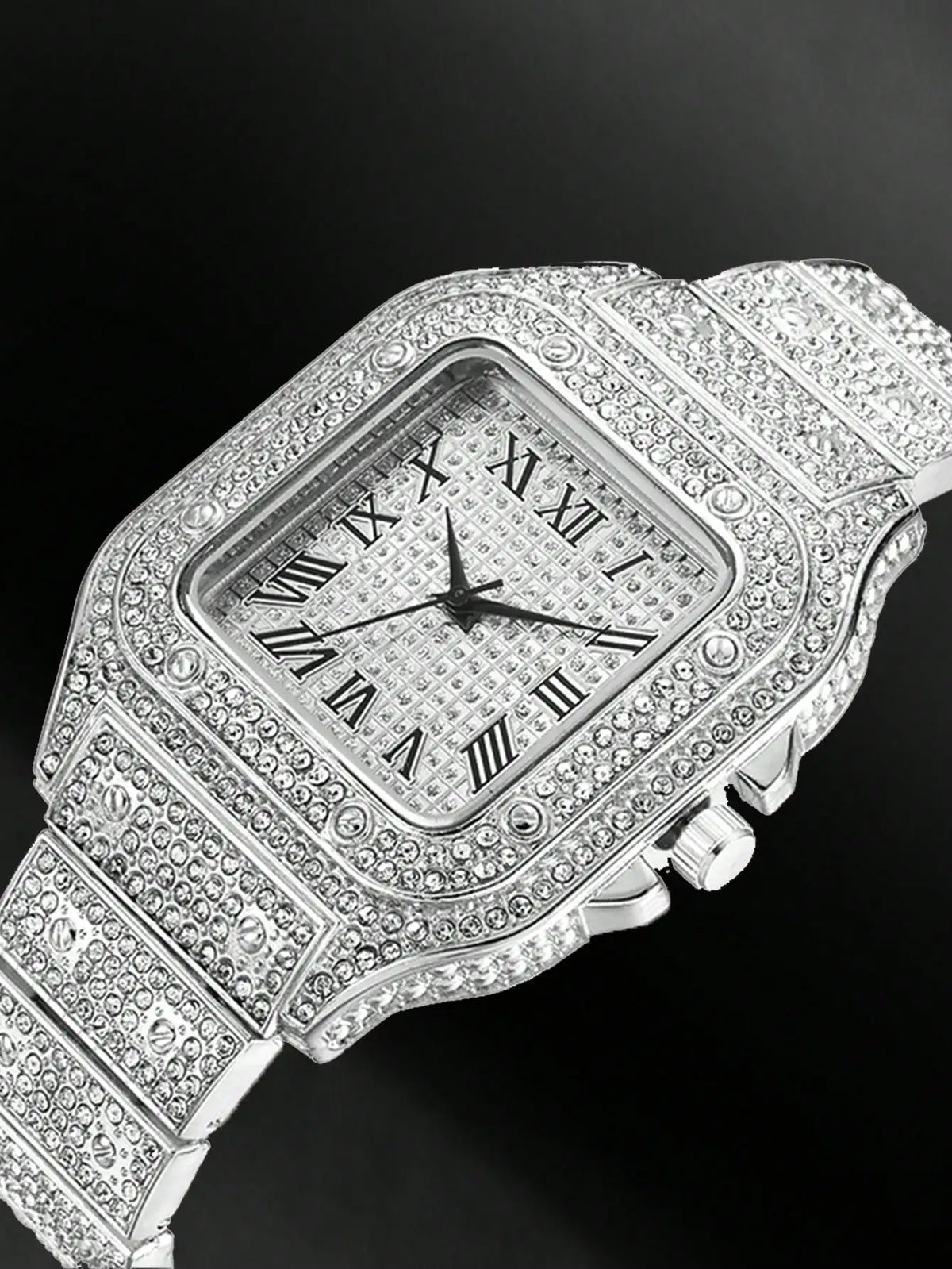 Square diamond studded men's watch fashionable and exquisite starry sky steel strip watch for men