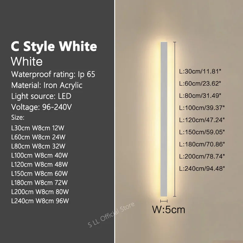Modern Waterproof outdoor Long Strip LED wall lamps IP65 Iron Wall Light Garden porch Sconce Lights 110V 220V wall washer