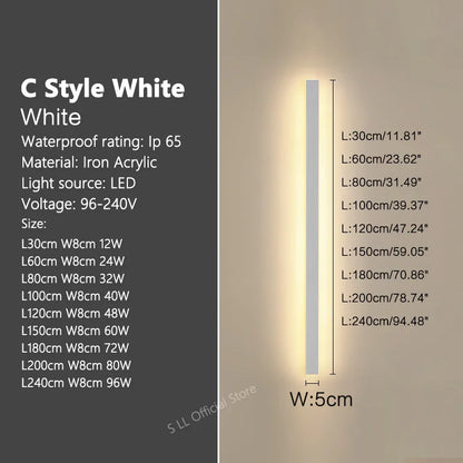 Modern Waterproof outdoor Long Strip LED wall lamps IP65 Iron Wall Light Garden porch Sconce Lights 110V 220V wall washer