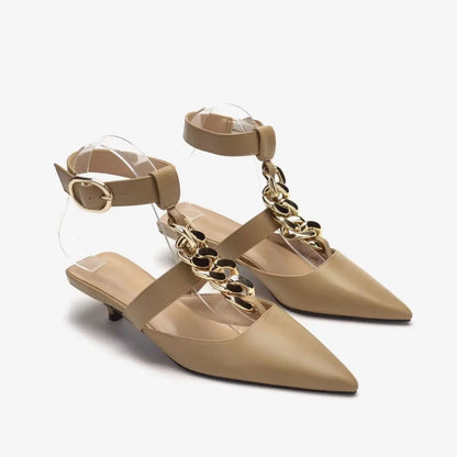 Women's Sandals Summer 2025 Design Metal Chain Adjustable Buckle Female Luxury Heeled Shoes Fashion Party Banquet Heels Ladies