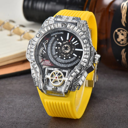 Business Full Diamond Case Luxury Top Mens Watches Rubber Strap Color Creative Decorative Quartz Watch Men AAA Clocks Relogio