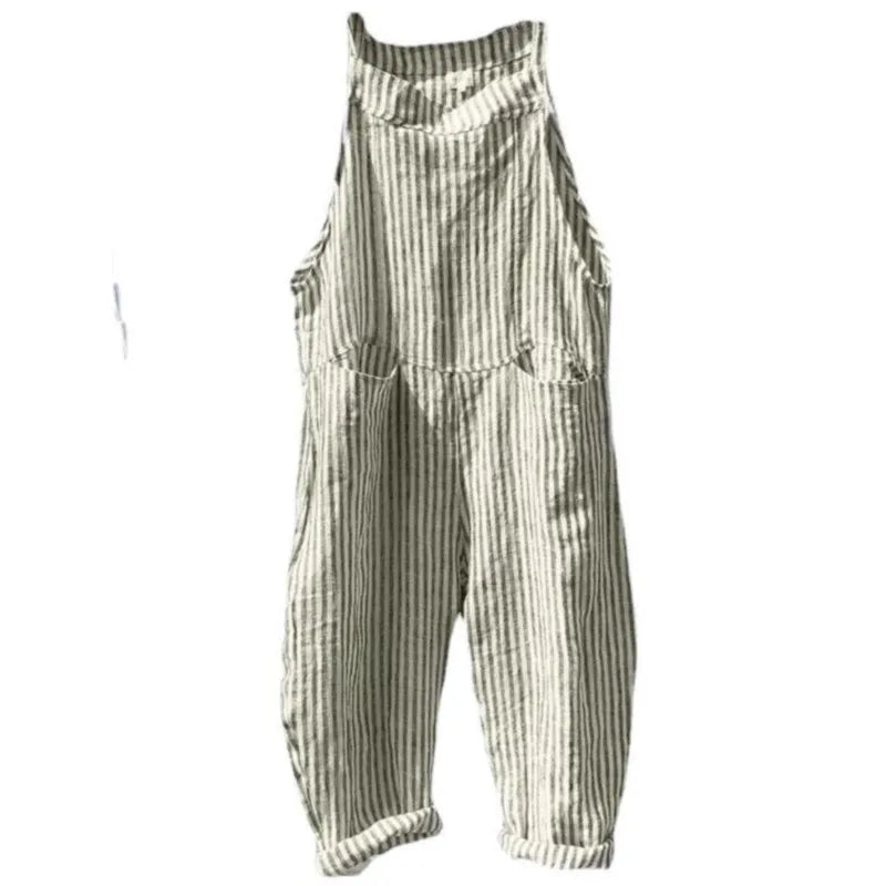 Women's Stripe Jumpsuits Cargo Pants Wide Leg Pants Trousers Multicolor Ethnic Bib Sleeveless Casual Loose Jumpsuit With Pockets