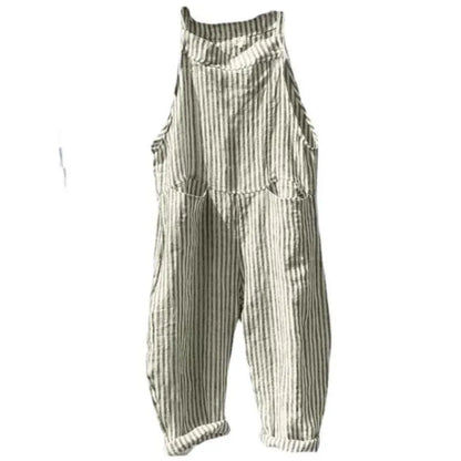 Women's Stripe Jumpsuits Cargo Pants Wide Leg Pants Trousers Multicolor Ethnic Bib Sleeveless Casual Loose Jumpsuit With Pockets