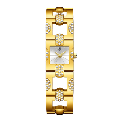 YaLaLuSi Ladies’ Openwork Niche Square Diamond-Set Bracelet Quartz Watch with Geometric Steel Strap – Affordable Luxury