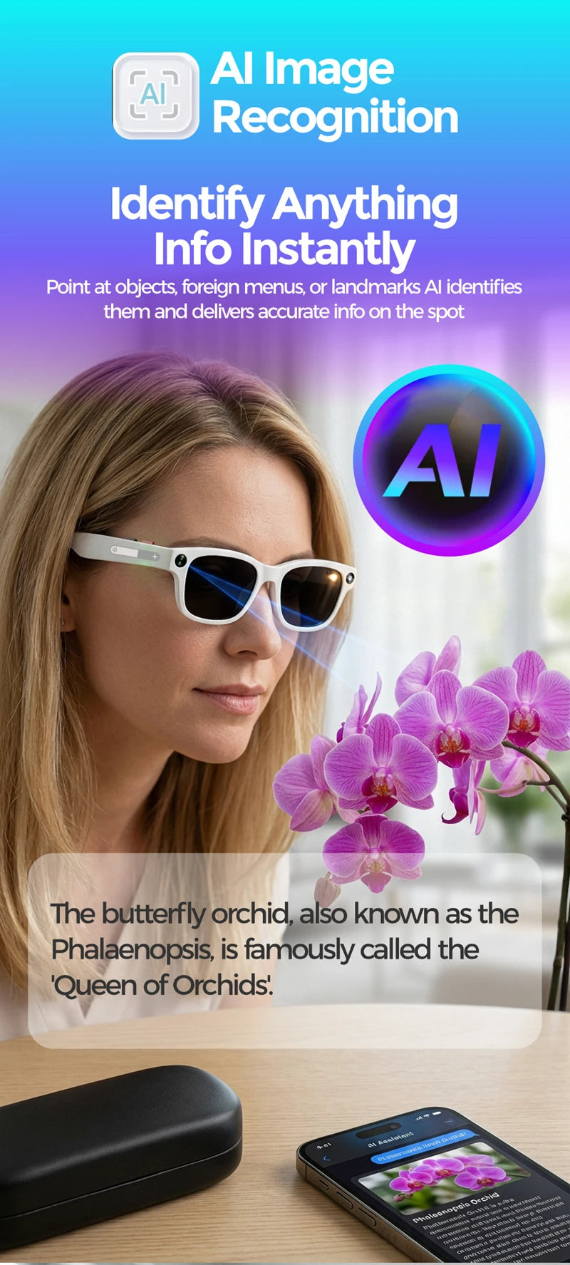 Smart Glasses AI Translation 8MP HD Camera 4K Shooting Image Bluetooth Call Recording Music Smart Sunglasses