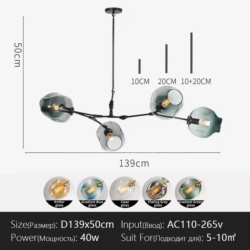 Italy Designer LED Modern Pendant Lights Branching Ceiling Lamp Chandelier Glass Lampshade Suspension Lighting Kitchen Dining