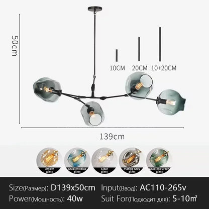 Italy Designer LED Modern Pendant Lights Branching Ceiling Lamp Chandelier Glass Lampshade Suspension Lighting Kitchen Dining