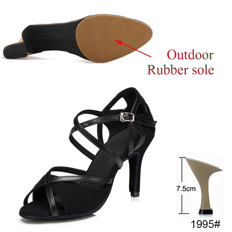 Latin Shoes Salsa Tango Ballroom Party Sports Women's Shoes Red Black Girls High Heel Summer Sandals Outdoor Women's Dance Shoes
