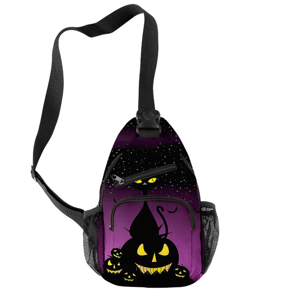 Fashion Youthful Halloween Skeleton Boys/Girls 3D Printed Chest Bags Oxford Waterproof Sports Crossbody Travel Bag Shoulder Bags