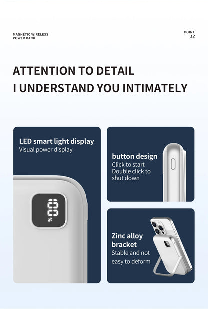 IDMIX Power Bank Magnetic Wireless Charging 10000mAh Portable with Bracket Power Bank for iPhone 12 13 14 15 and Android Phone
