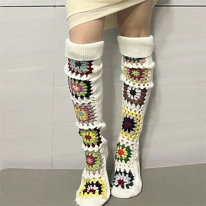 2025 New Womens Autumn Winter Thigh Socks Extra Long Ethnic Crochet Knit Stockings Over Knee Socks Hot Sale