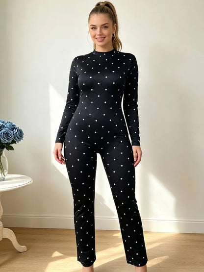 Plus Size Jumpsuits XL-4XL Spring Autumn Rompers Overalls Women's Polka Dot Jumpsuit Casual Fashion Long Sleeve Jumpsuits